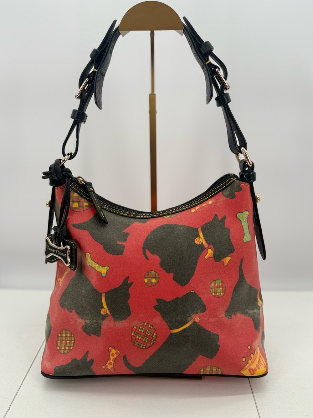 DOONEY & BOURKE Scottie Dog Coated Canvas Shoulder Bag Red Black